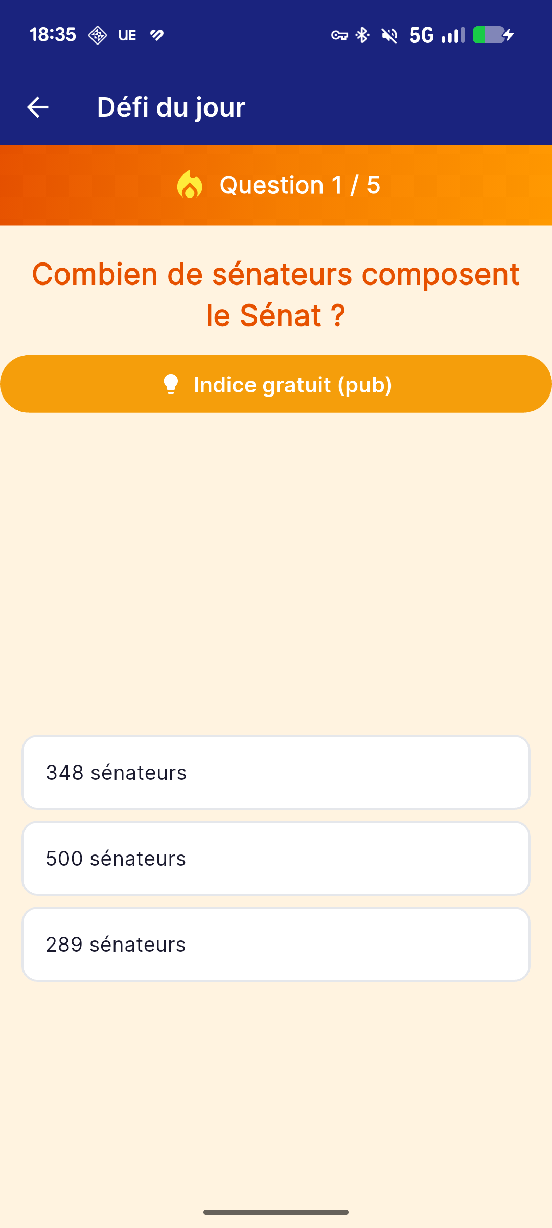 Question de culture générale dans l'application Objectif Gardien - exemple de QCM pour le concours de Gardien de la Paix